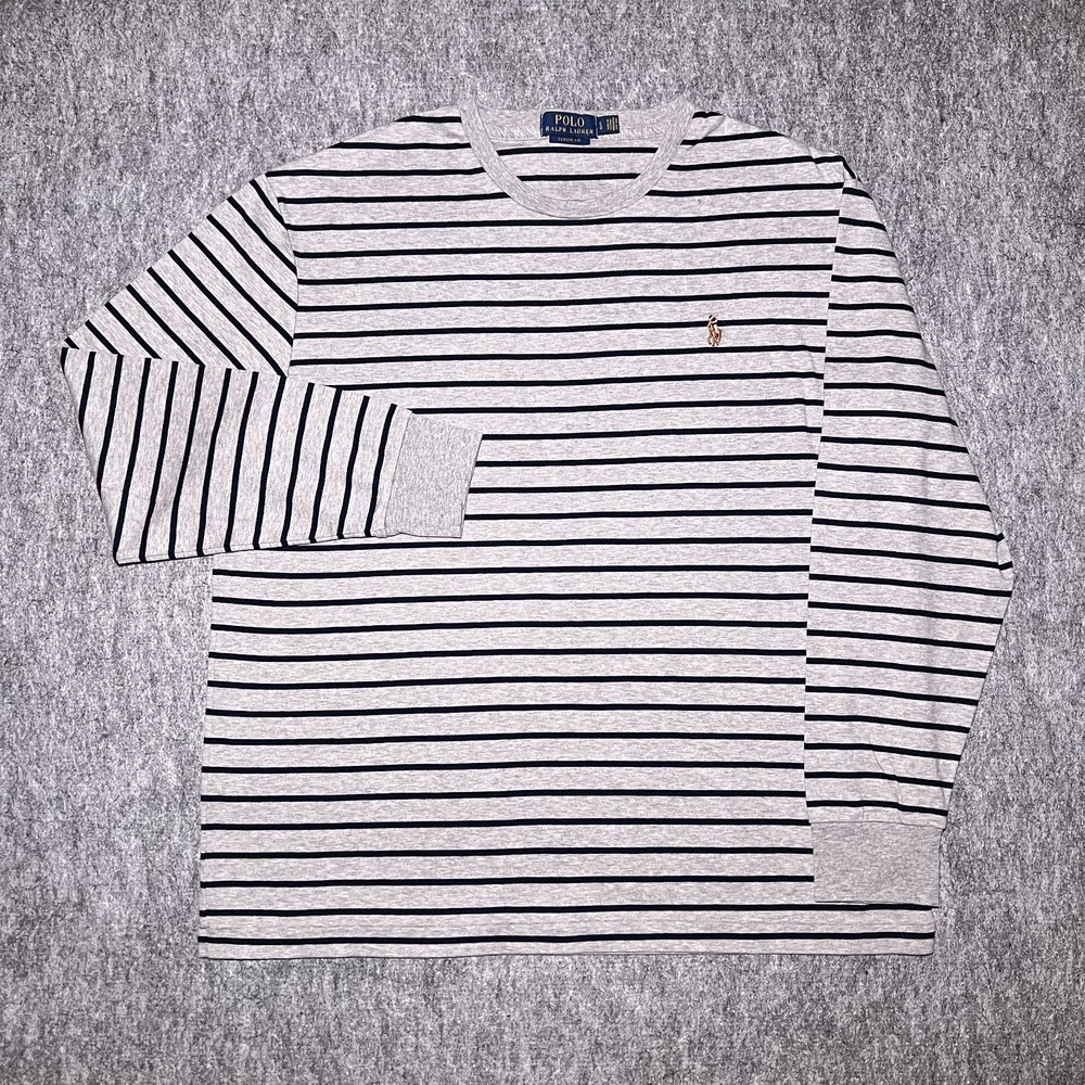 Polo Ralph Lauren Grey Striped Classic Fit Crew Neck Long Sleeve T-Shirt Men L